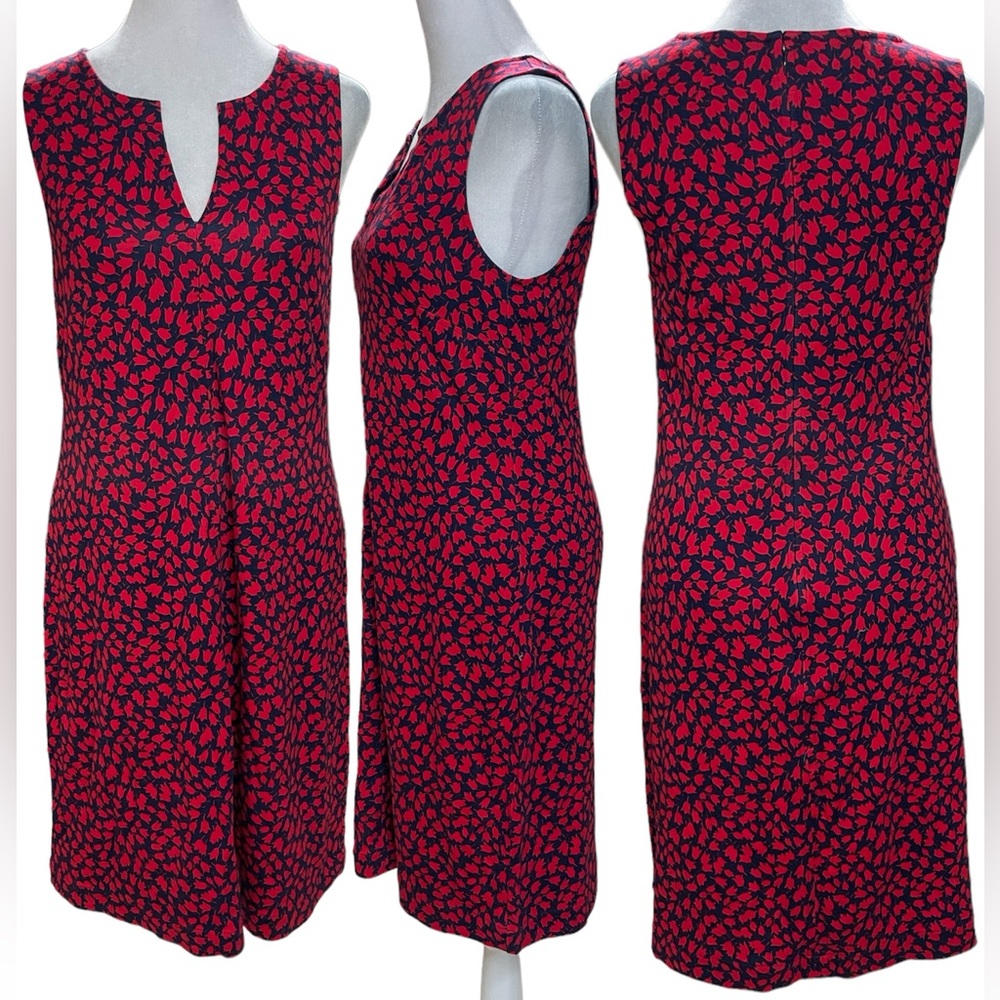 Lark & Ro Red & Blue Floral Print Sleeveless A-Line Zip Back V-Neck Dress Size 2
